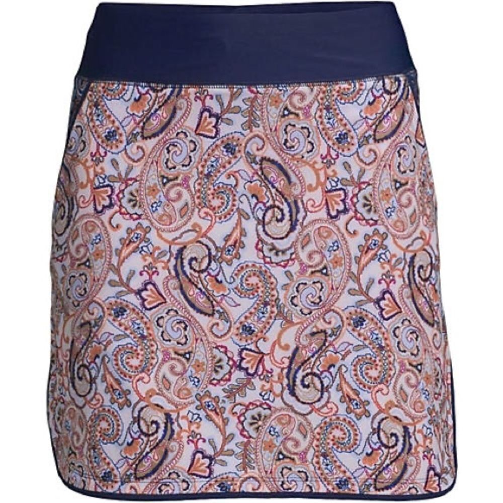 Land’s End swim skirt bottom navy trim paisley print shorts pockets size 10